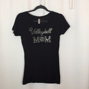 Volleyball Mom crystal bling black T-shirt